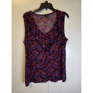 Vintage George Women's 1X Sleeveless Floral Top With Ruffle
